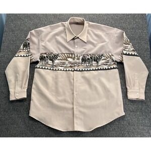 Wolves Western Button Up Shirt Long Sleeve Large Wrap Around L/ XL Rodeo